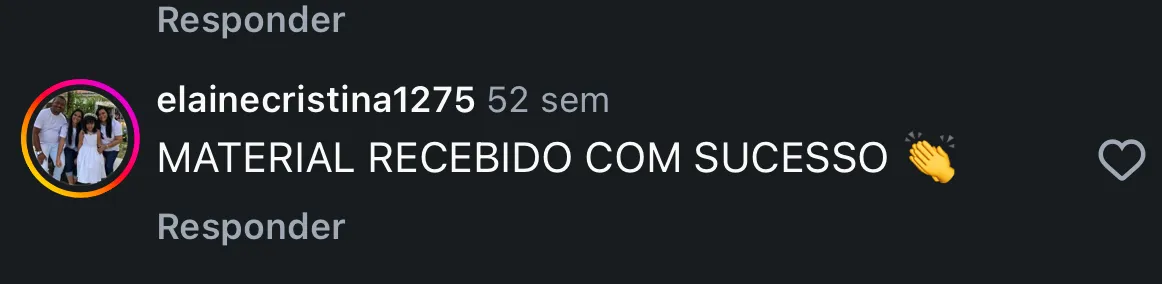 Comentário real de cliente no Instagram @escolinha.catolica