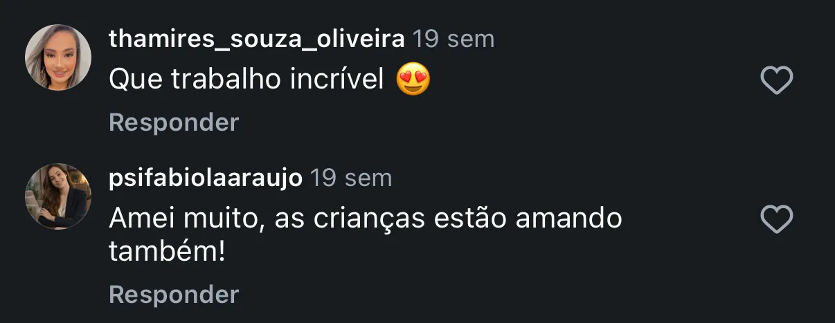 Comentário real de cliente no Instagram @escolinha.catolica
